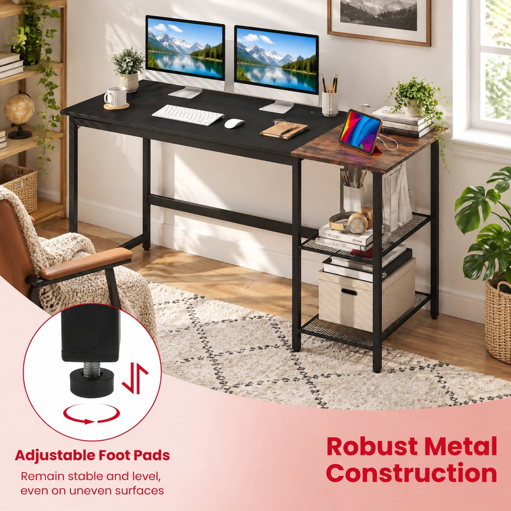 Airfind 59 Inch Home Office Computer Desk with Removable Storage Shelves, 275 lbs Capacity, Metal Engineered Wood Frame, 59 x 24 x 30 Footprint