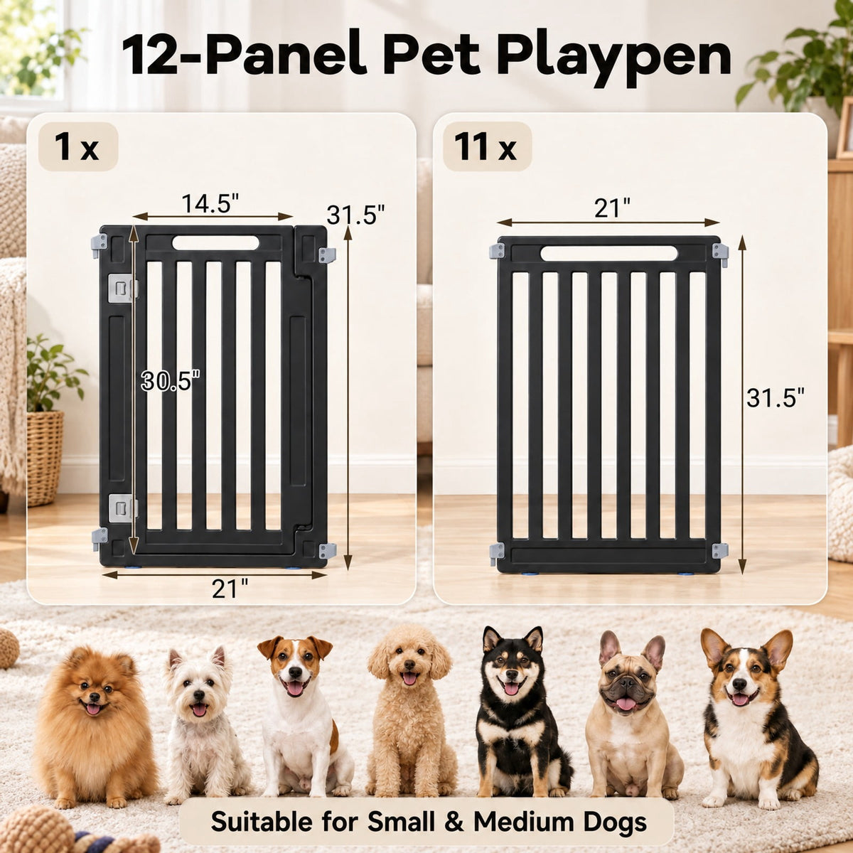 Airfind 31.5 Height Indoor Outdoor Dog Playpen with 12 Panels, Black, Suitable for indoor and outdoor use, Ideal for RV camping travel backyard and more
