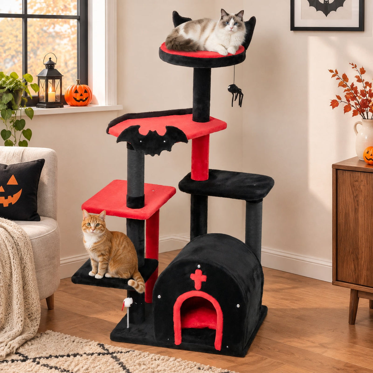 Airfind Gothic Cat Tree 53 Inch Tall Cat Tower with Cat Bed and Arch-Shaped Condo, 22 lbs Capacity, 23 x 19 x 53 Footprint, Black