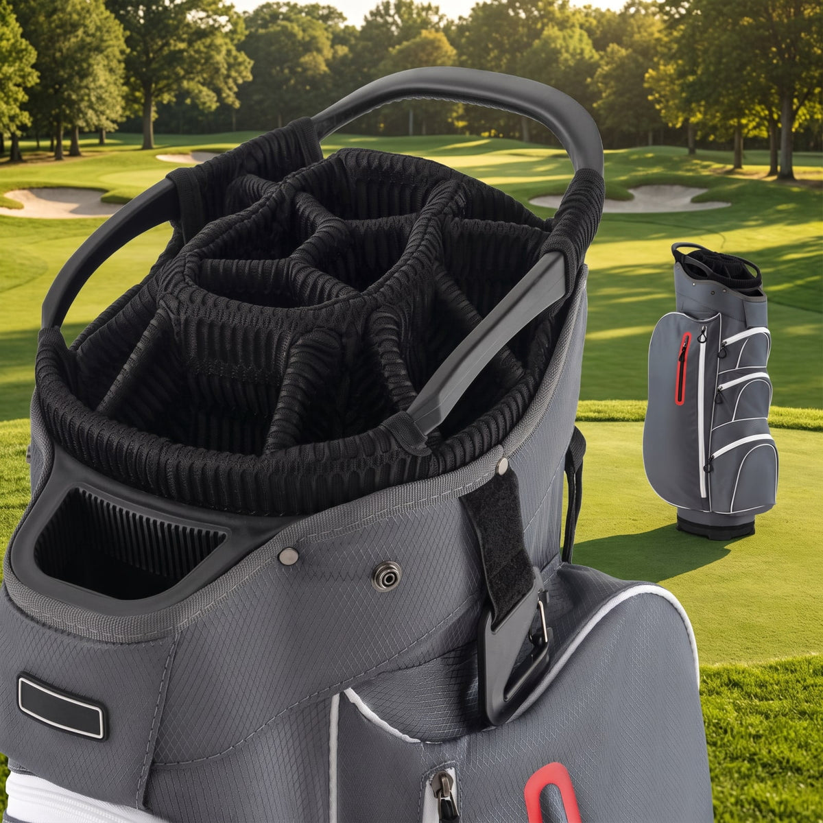 Airfind 9.5 Inch Lightweight Golf Cart Bag with 15 Way Top Dividers and 7 Zippegary Pockets and Cooler Bag and Rain Hood, Gray