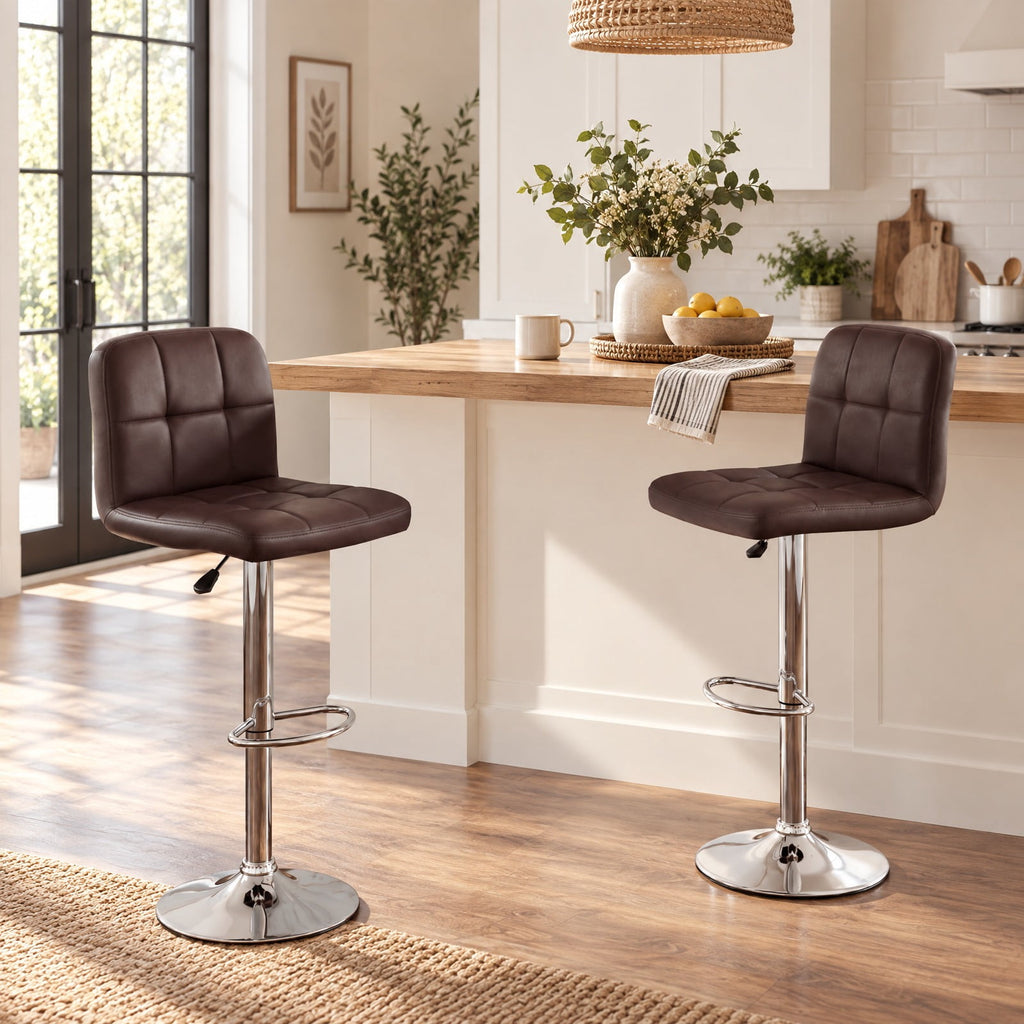 Airfind Swivel Bar Stools Set of 2 with Footrests and Metal Base, 250 lbs Capacity, Faux Leather Sponge Metal Plywood Frame, Brown