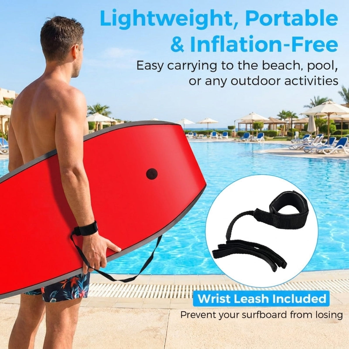 Airfind 33 Boogie Board with Wave Camo Graphic Deck ¡ª EPS Core, XPE Top, HDPE Slick Bottom, Crescent Tail, Coiled Wrist Leash