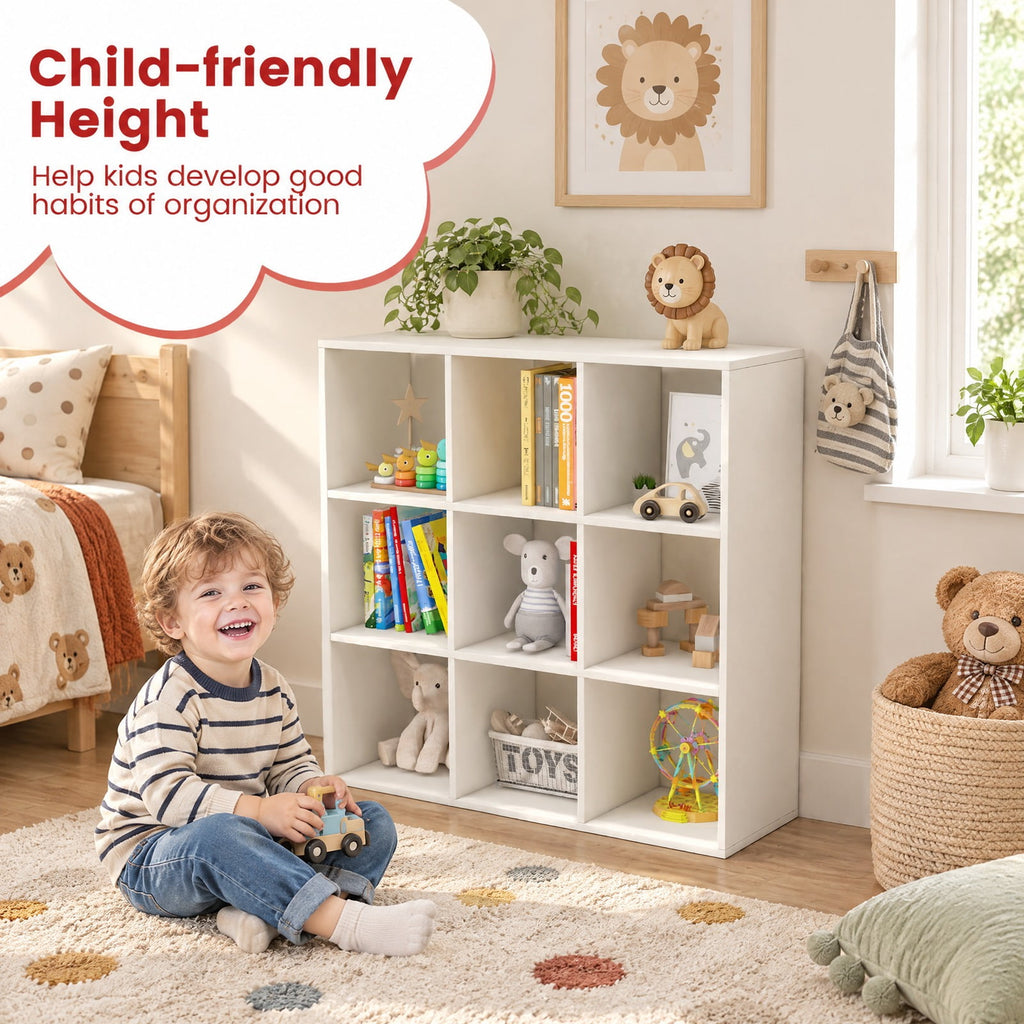 Airfind Wooden Kids Bookcase with Storage Cubbies and Anti-toppling Devices, 155 lbs Capacity, Engineered Wood MDF Frame, White