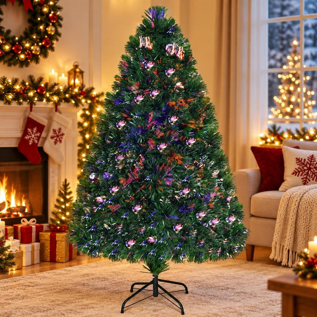 Airfind 3ft / 4ft / 5ft / 6ft Fiber Optic Artificial PVC Christmas Tree-4 ft, PVC Plastic Fiber Optic 3 Ft Frame, 1.7ft x 3ft Footprint, Green