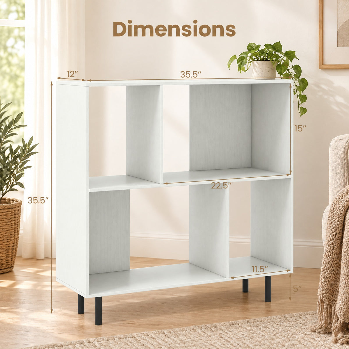 Airfind Open Shelf Bookcase with 4 Compartments, White, 4-cube bookcase provides ample storage space, Assembly is required before use