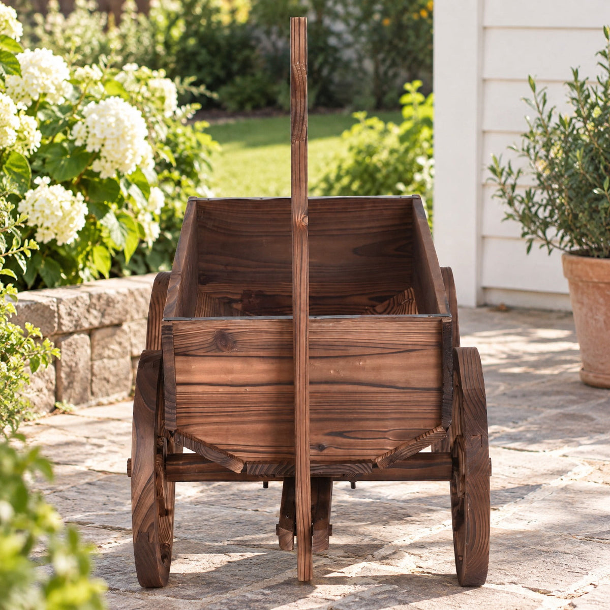 Airfind Wood Wagon Planter Pot Stand with Wheels, Fir wood Frame, 47.2 Inch x 17.0 Inch x 21.0 Inch Footprint, Wood