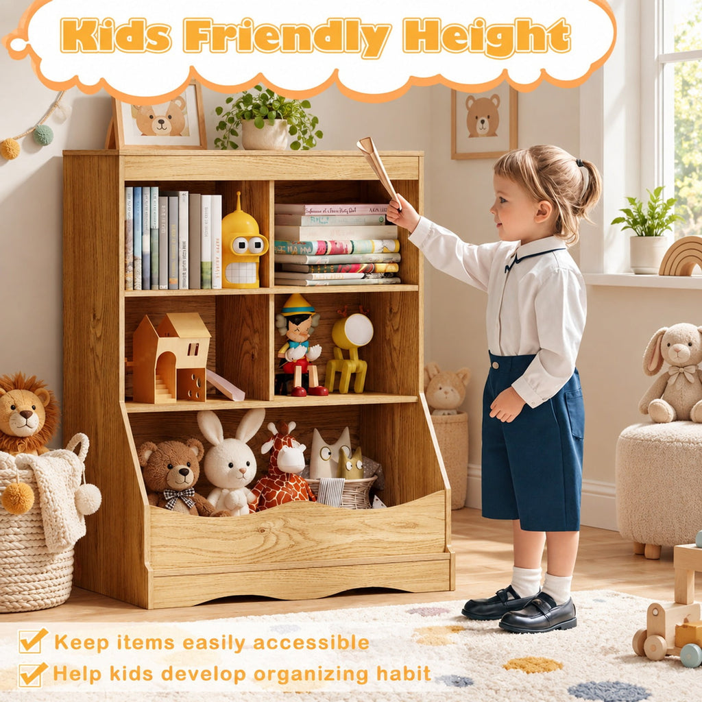 Airfind 3-Tier Youth Multi-Functional Bookcase Toy Storage Bin Floor Cabinet, 66 Lbs Capacity, MDF Engineered Wood, Natural