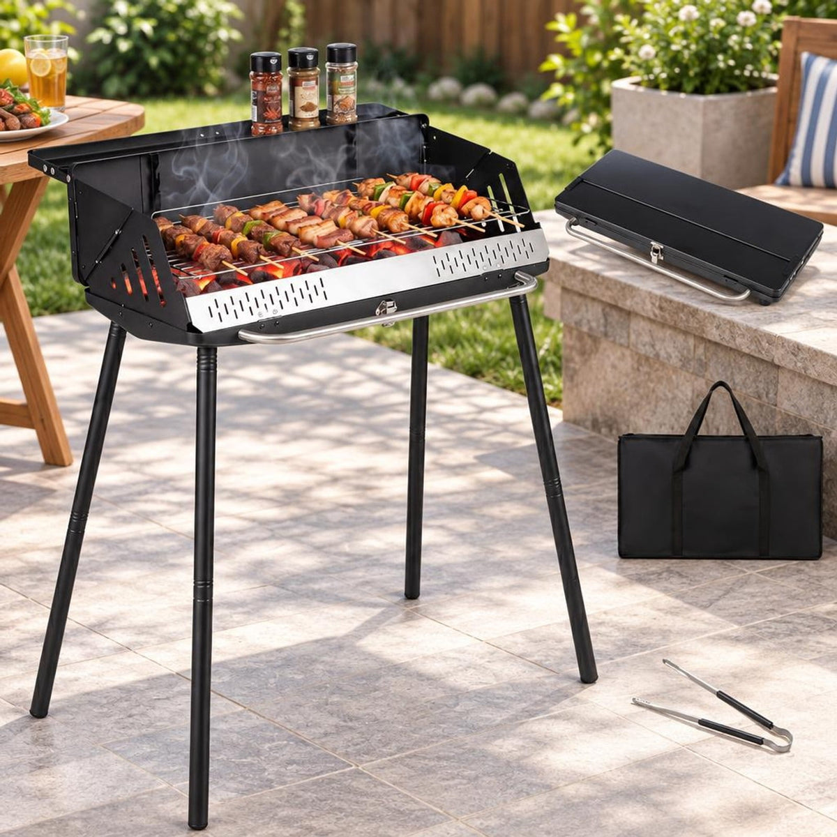 Airfind Portable Grill with Detachable Legs Adjustable Grate and Carrying Bag, 32 Inch x 18.5 Inch x 33.5 Inch Footprint for Everyday Use, Charcoal
