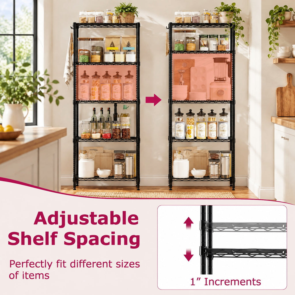Airfind 5-Tier Metal Storage Shelving Unit with V-Shaped Wire Rack and 750 LBS Capacity, 750 lbs Capacity, Metal Frame, Black