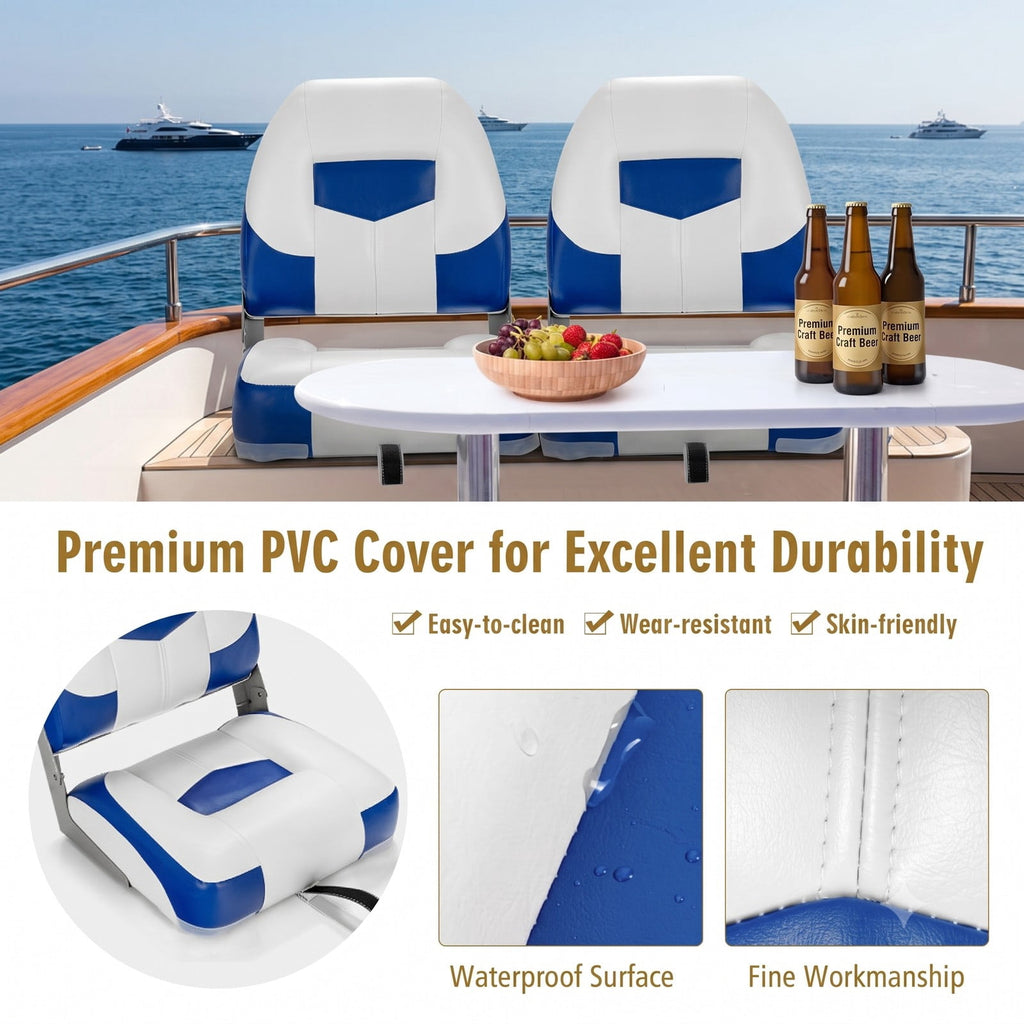 Airfind Folding Low Back Fishing Boat Seats 2 Pack with Padded Cushion and Stainless Steel Screws for Jon Boats and Pontoon Fishing, Blue and White