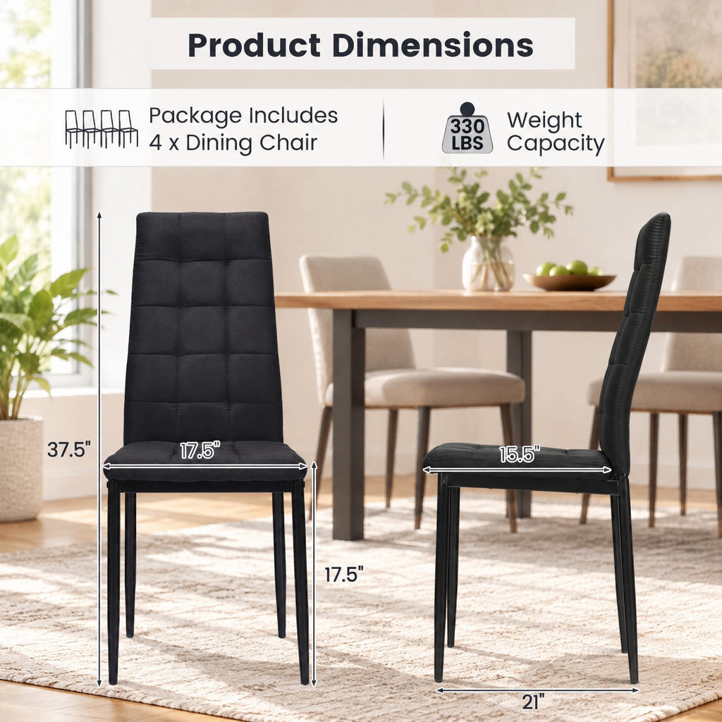 Airfind Set of 4 Fabric Dining Chairs Set with Upholstered Cushion and High Back, 330 lbs Capacity, Metal sponge fabric Frame, Black