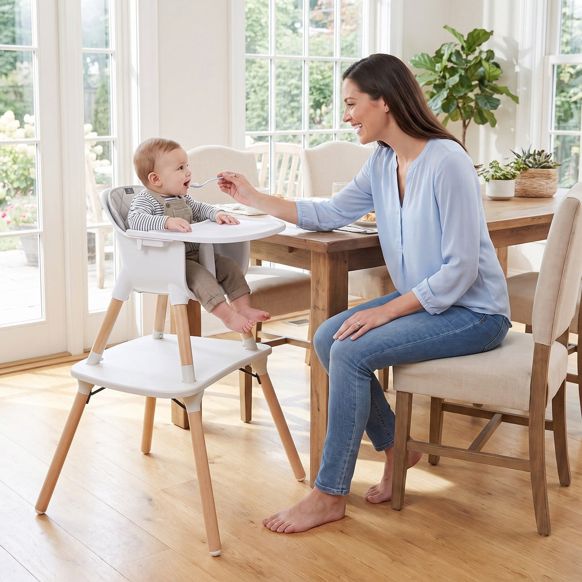 Airfind 4-in-1 Baby Convertible Toddler Table Chair Set with PU Cushion, 33 lbs Capacity, PU PP metal Frame, for 6-36 months, Cream