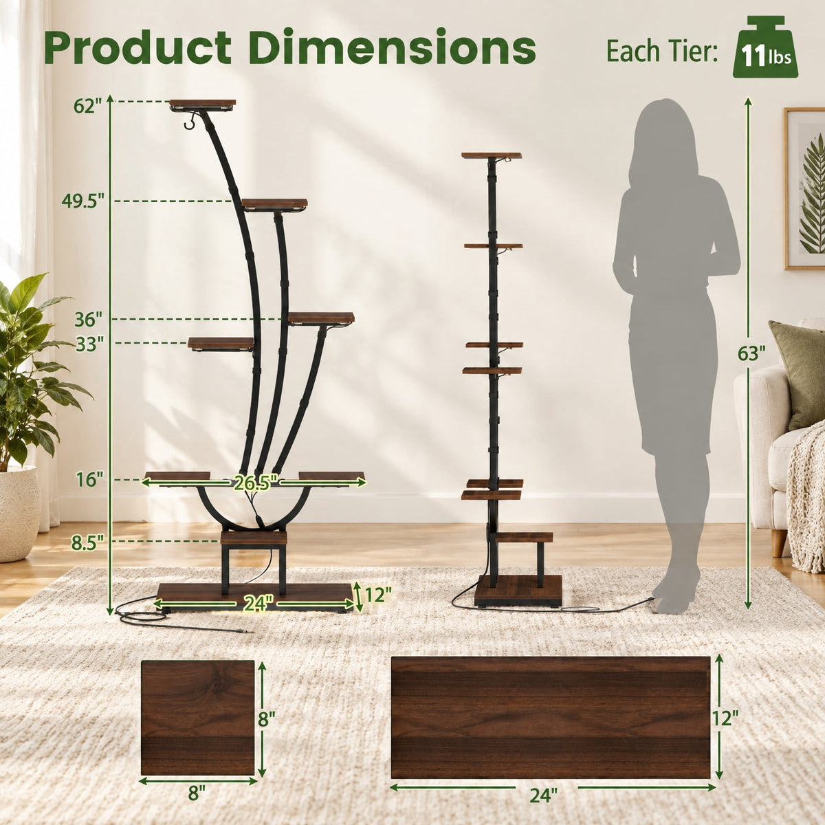 Airfind Indoor Plant Stand with Grow Lights Tall 8-Tier Corner Metal Plant Shelf-Set of 2, Layer 10 lbs Capacity, Metal Engineered Board Frame