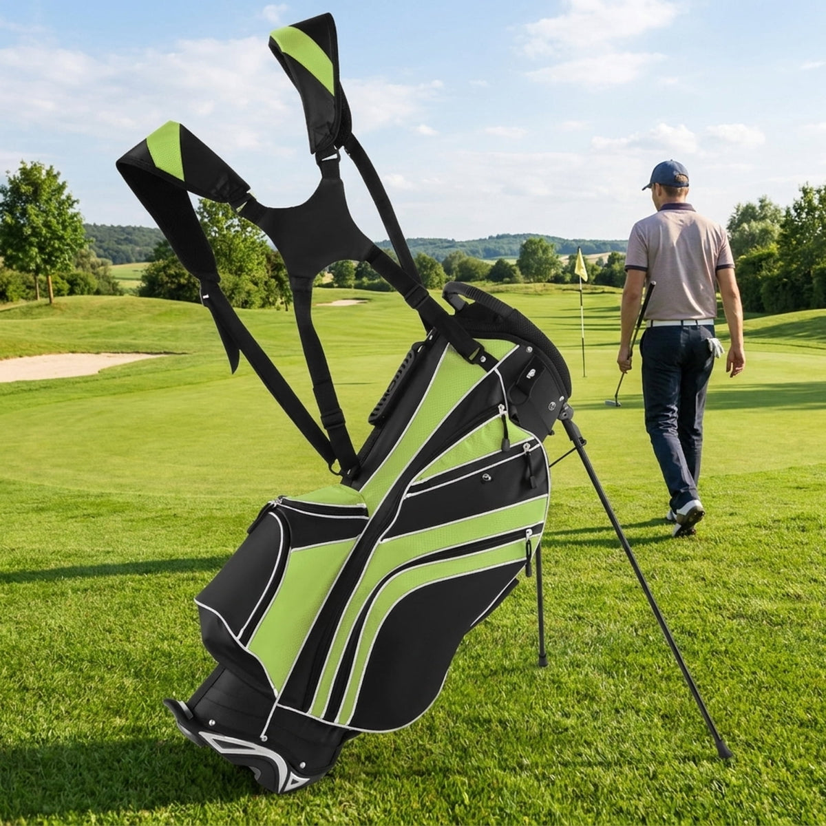 Airfind 6-Way Top Stand Bag with Auto-Deploy Legs and 8 Storage Pockets, Green