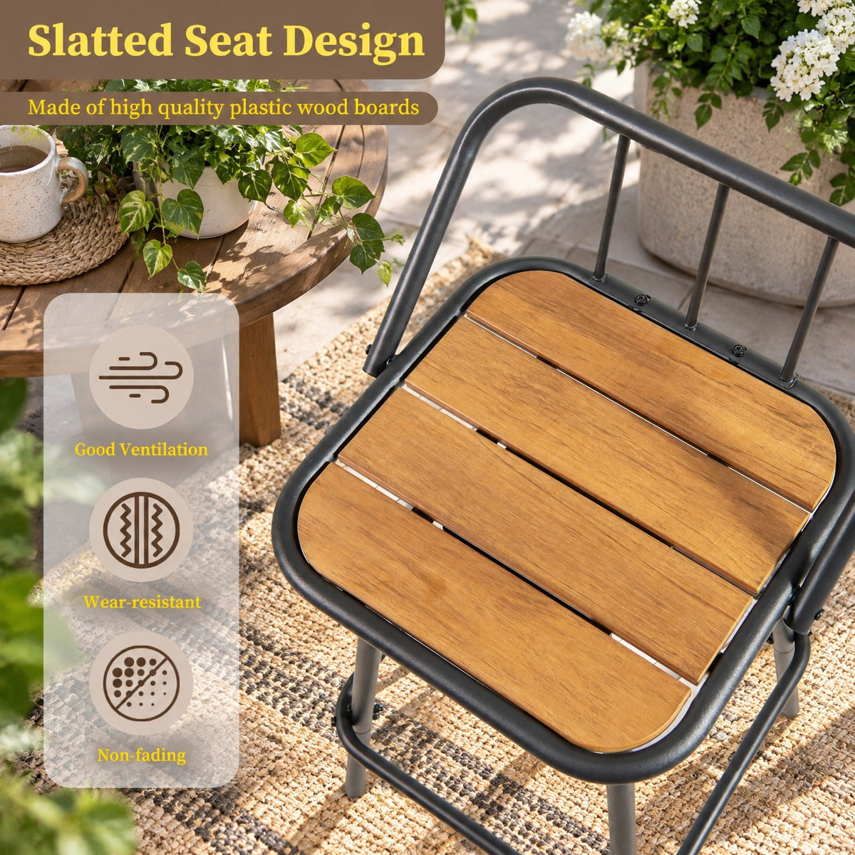 Airfind 360° Swivel Bar Stool Set of 2 with Footrest and Backrest-Balck and Natural, 275 lbs Capacity, Plastic Wood Metal Frame, Natural