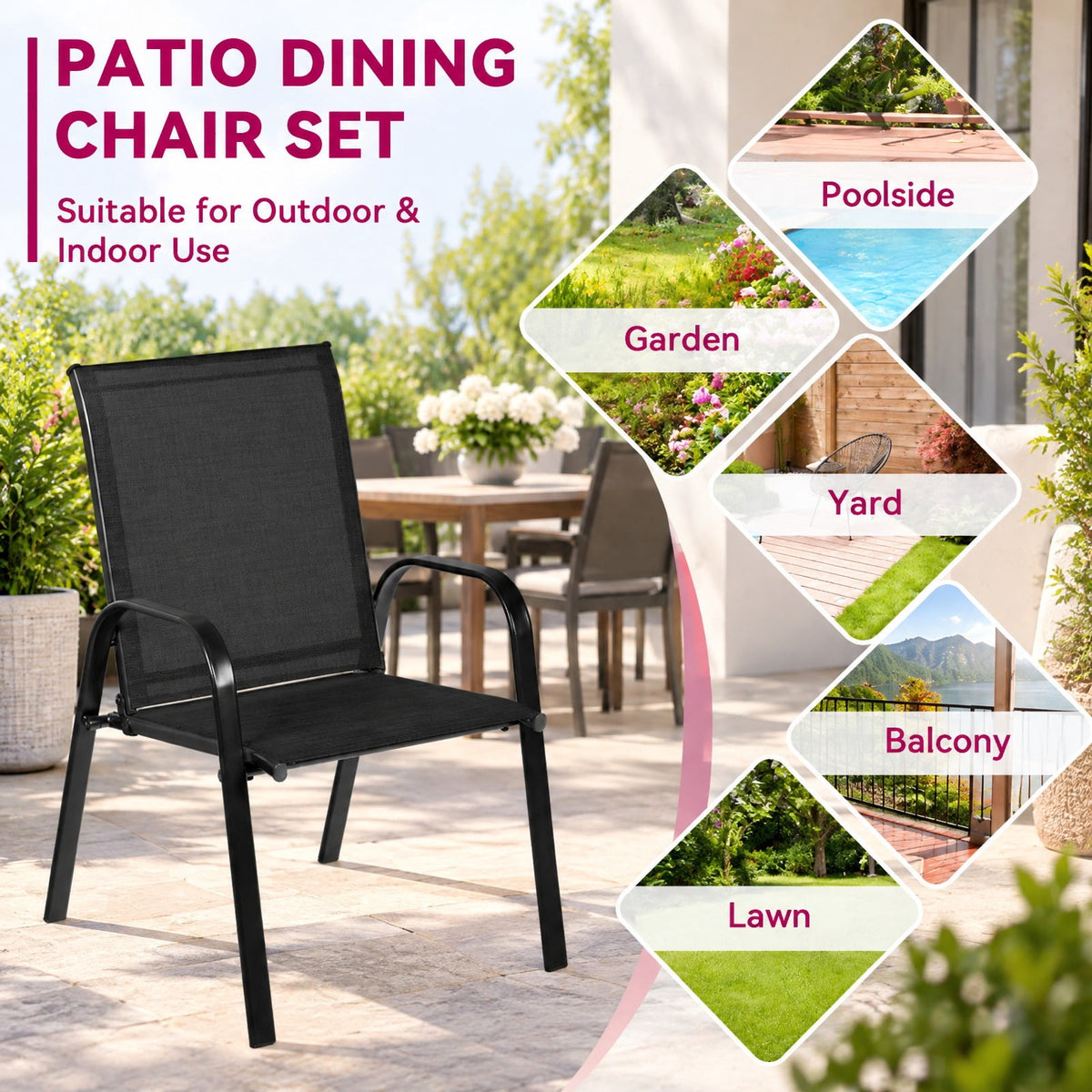 Airfind 2 Pcs Patio Outdoor Dining Chair with Armrest, 440 lbs Capacity, Steel fabric Frame, Black, Suitable for patio pool garden and balcony etc