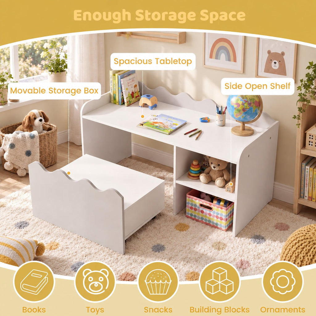 Airfind Scalloped Kids Bookshelf and Toy Storage Organizer for Playroom, 77 lbs Capacity, MDF Frame, for 3+ Years Old, 35 Inch x 16 Inch x 18 Inch Footprint