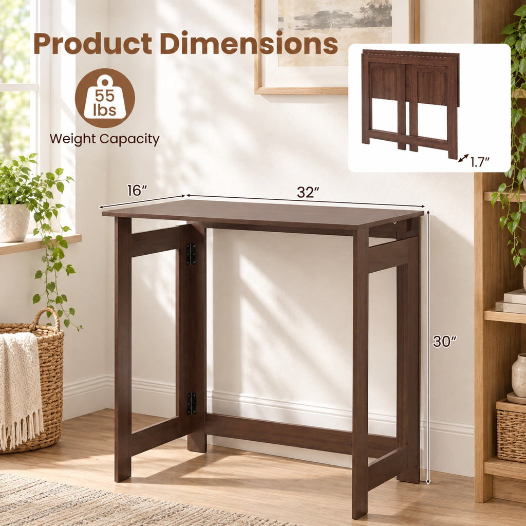 Airfind Folding Console Table with Foldable Legs, 55 lbs Capacity, Engineered Wood Frame, 31.5 Inch x 16 Inch x 29.5 Inch Footprint, Brown