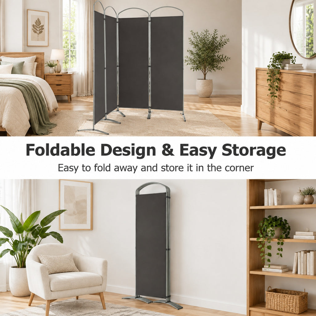 Airfind 6.2Ft Folding 4-Panel Room Divider for Home Office Living Room, Polyester Metal Frame, 87 x 20 x 74 Footprint, Grey