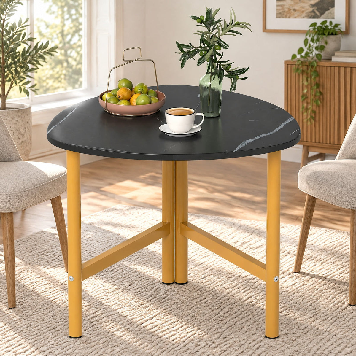 Airfind Triangle Coffee Table Oval Coffee Table with Metal Legs Industrial Center Table, 132 lbs Capacity, Engineered Wood Metal Frame, Black