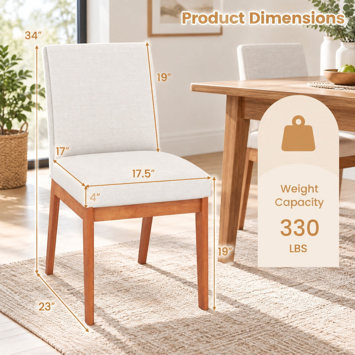 Airfind Upholstered Dining Chairs Set of 2 Kitchen Armless Side Chairs with Rubber Wood Legs, Chair 330 lbs Capacity, 17.5 x 23 x 34 Footprint