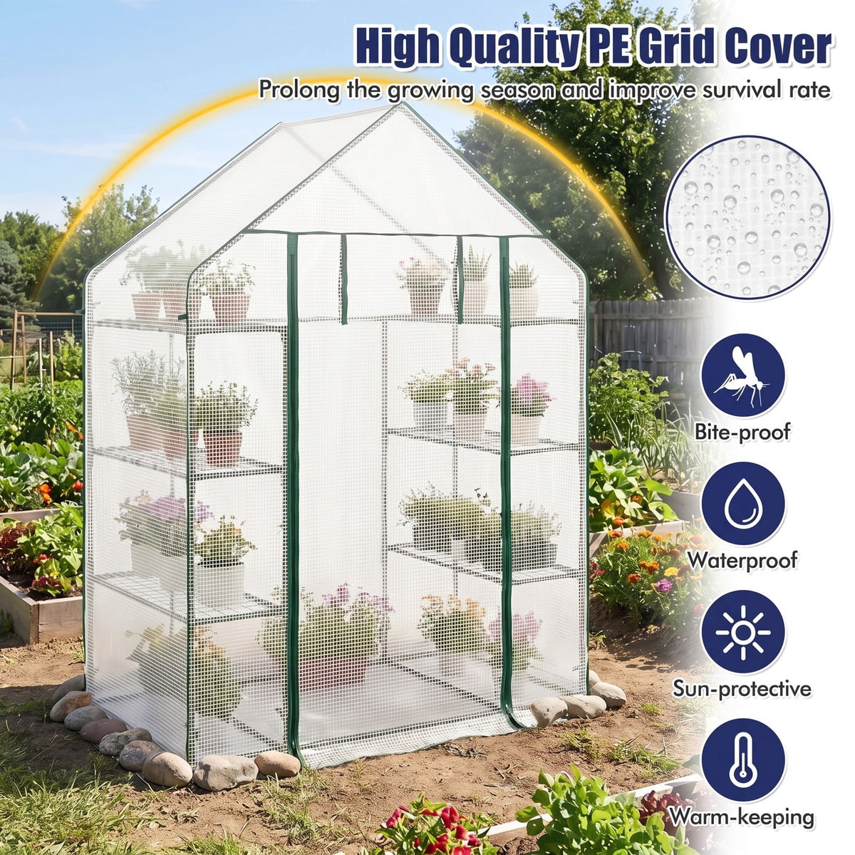 Airfind Portable Walk-in Greenhouse with 3 Tiers and 6 Shelves, PE Frame, 56 x 28 x 76 Footprint, White