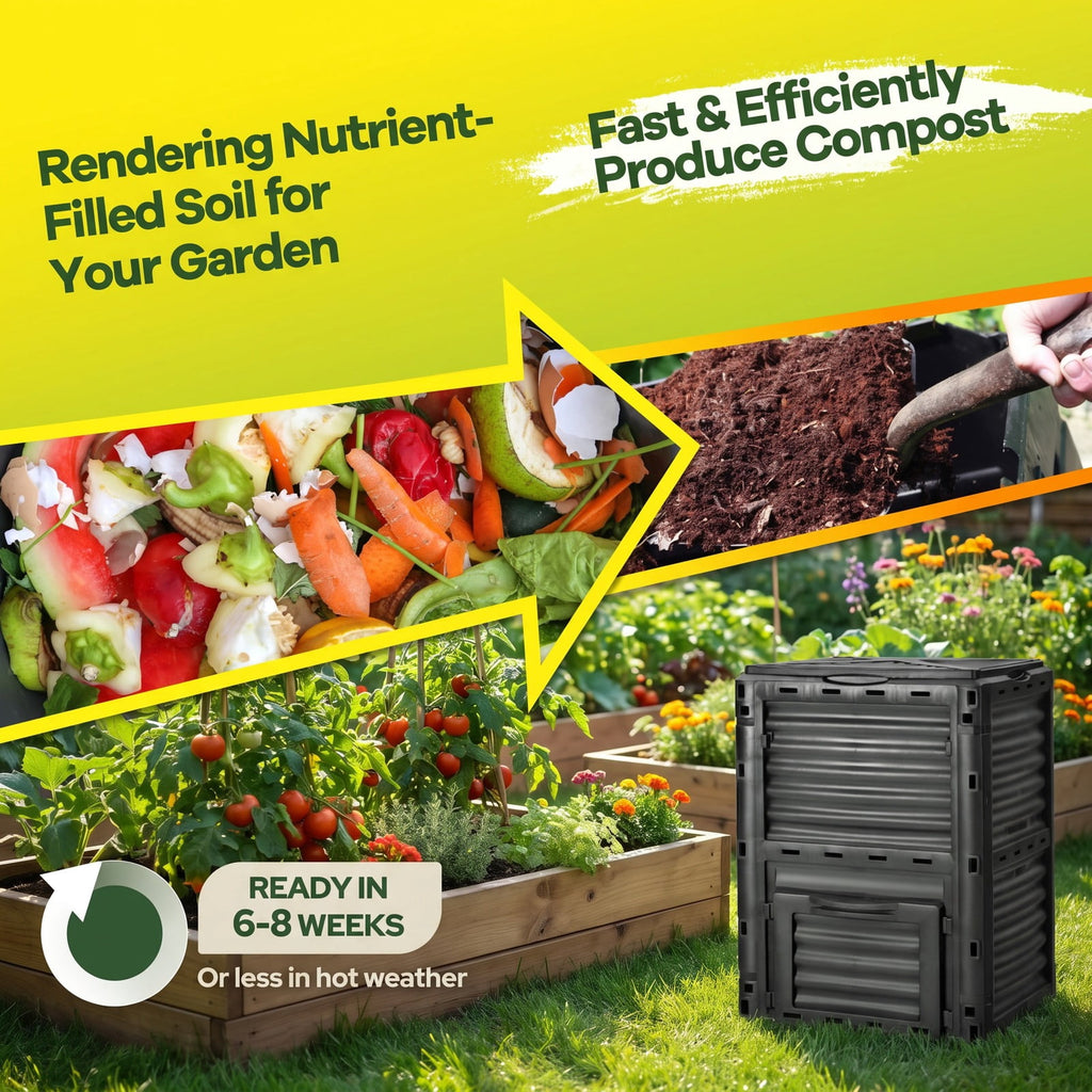 Airfind 80-Gallon Outdoor Composter with Large Openable Lid and Bottom Exit Door, PP Frame, 23.5 x 23 x 32 (L x W x H) Inner Footprint, Black