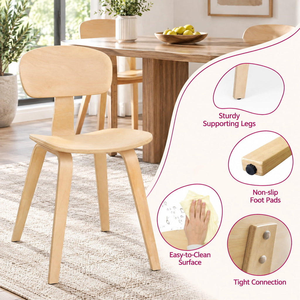 Airfind Modern Dining Chair Set of 4 with Wide Seat, 330 lbs Capacity, Bentwood Rubber Wood Frame, 17 x 20.5 x 31.5 Footprint, Natural