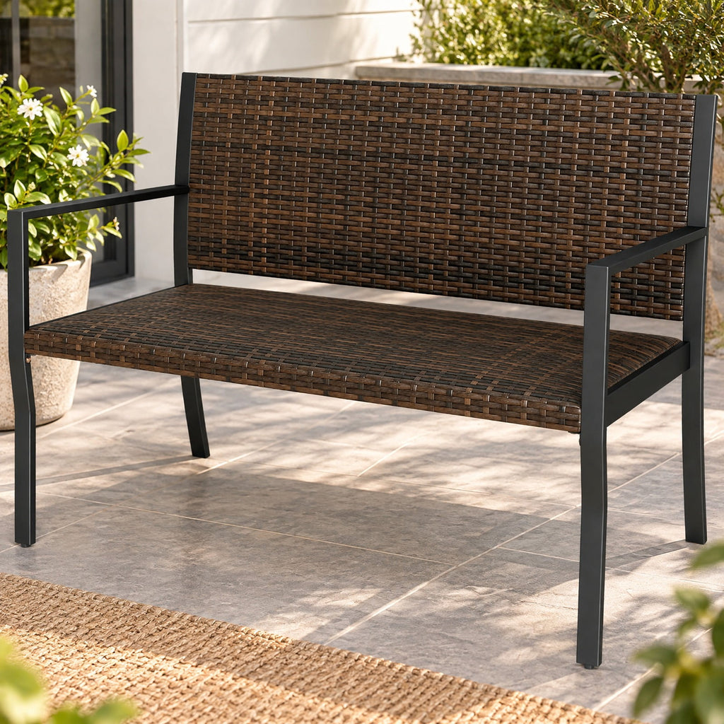 Airfind Patio Sun-Proof Rattan Loveseat with Soft Sponge Seat, 800 lbs Capacity, PE Rattan Metal Sponge Frame, 43 x 22 x 33 Footprint, Brown