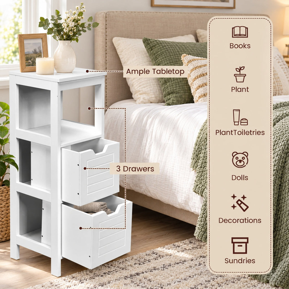 Airfind Floor Cabinet Multifunction Storage Rack Stand Organizer, 11 lbs Capacity, P2 MDF NC paint, 12 x 12 x 35, White