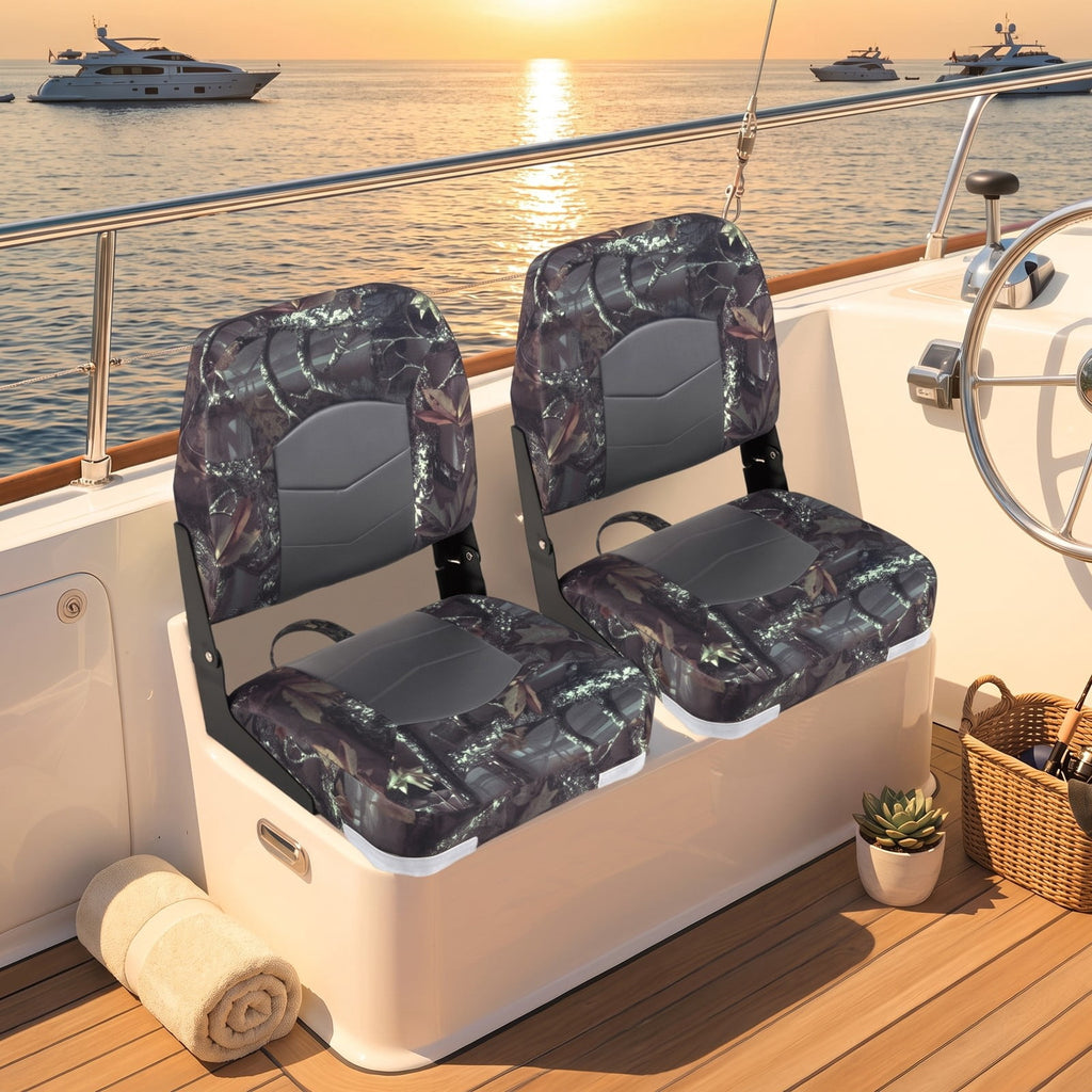 Airfind Folding Low Back Boat Seats 2 Pack with Thick Sponge Padding and Aluminum Hinges for Fishing and Cabin Boats, Camouflage