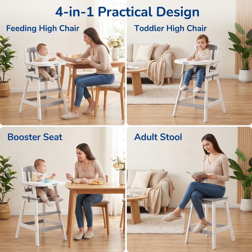 Airfind 4-in-1 Convertible Baby High Chair with Detachable Adjustable Tray, Beech Wood Legs