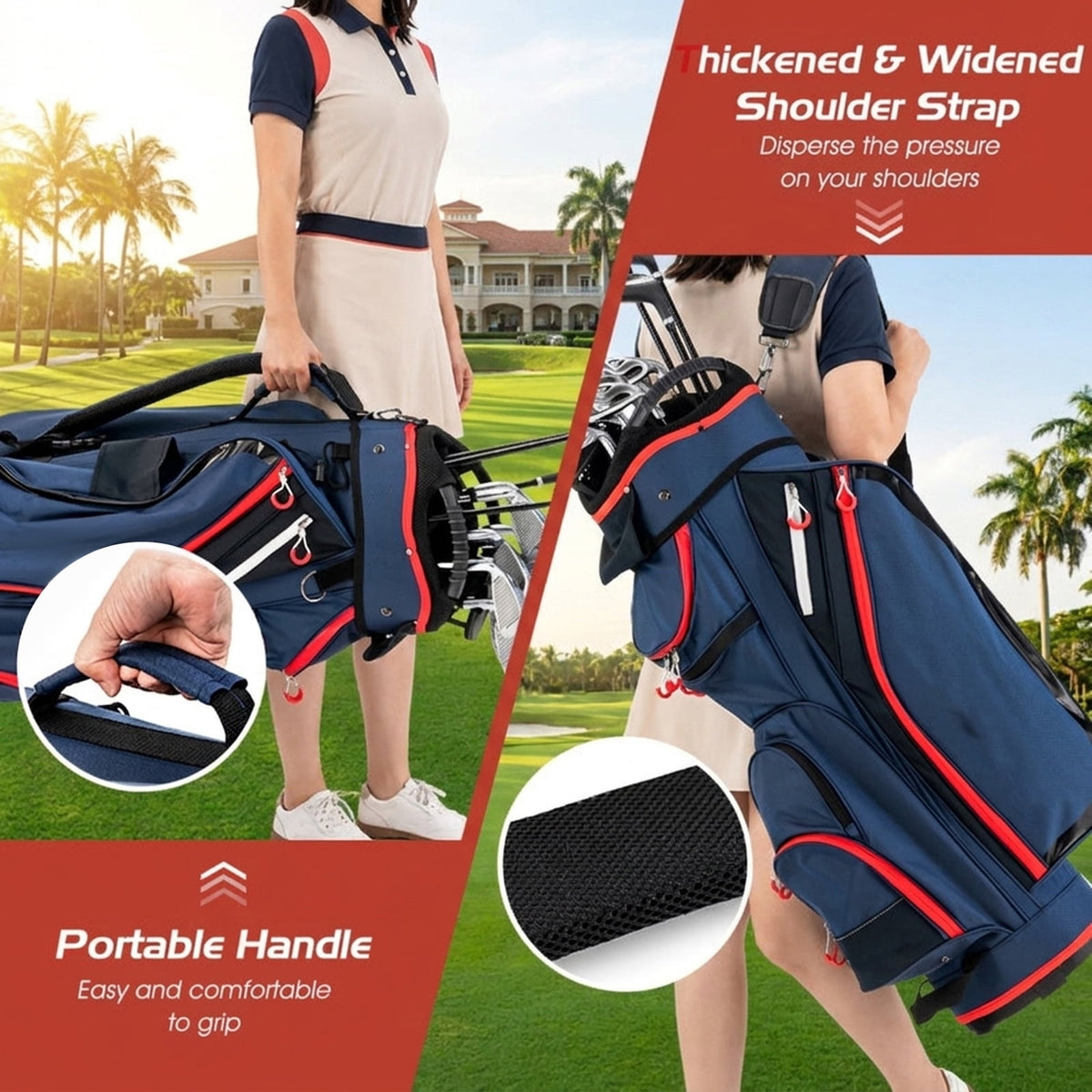 Airfind 14-Way Golf Cart Bag with Insulated Cooler Pocket and 10 Storage Pockets for Sports Equipment and Cold Drinks, Navy