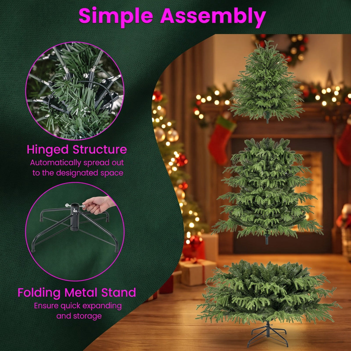 Airfind Artificial Christmas Tree with LED Lights and PVC Mixed Branch Tips-7, TPE PVC Metal Tree Height 6/7/8 ft Tree Width 3.9/4.3/4.7 ft Frame