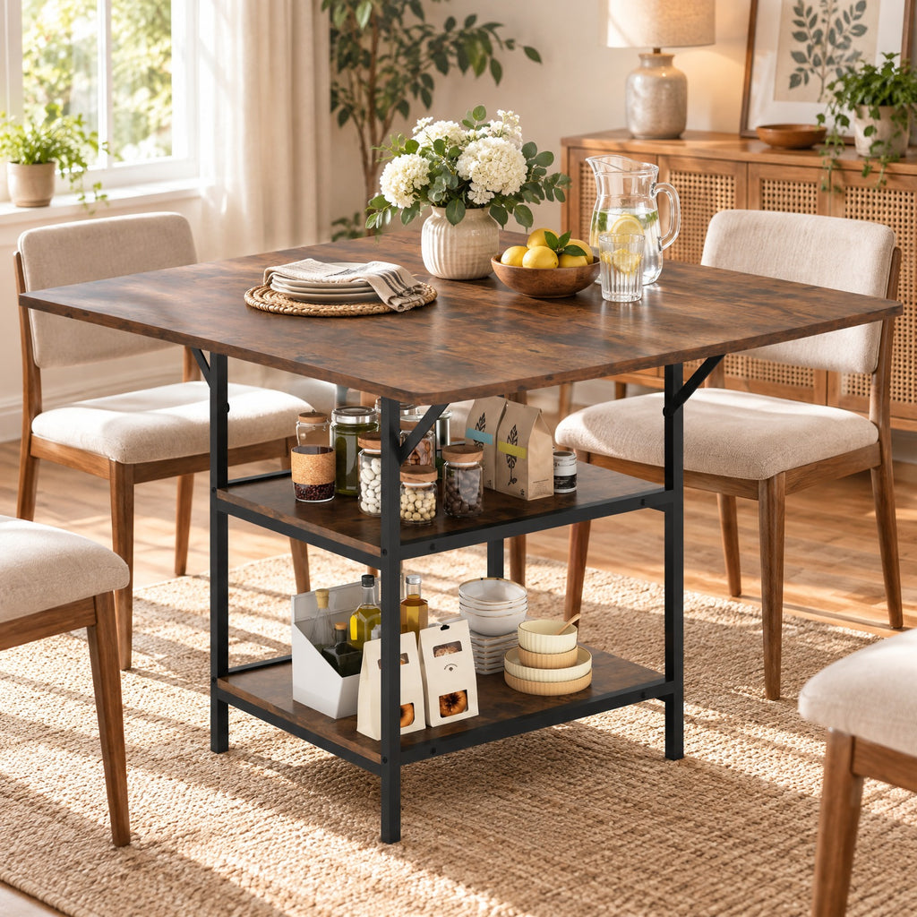 Airfind 47 Inch Rectangular Dining Table with 2 Open Storage Shelves and Sturdy Metal Legs for 4-6-Rustic Brown costway2, 155 lbs Capacity, Brown