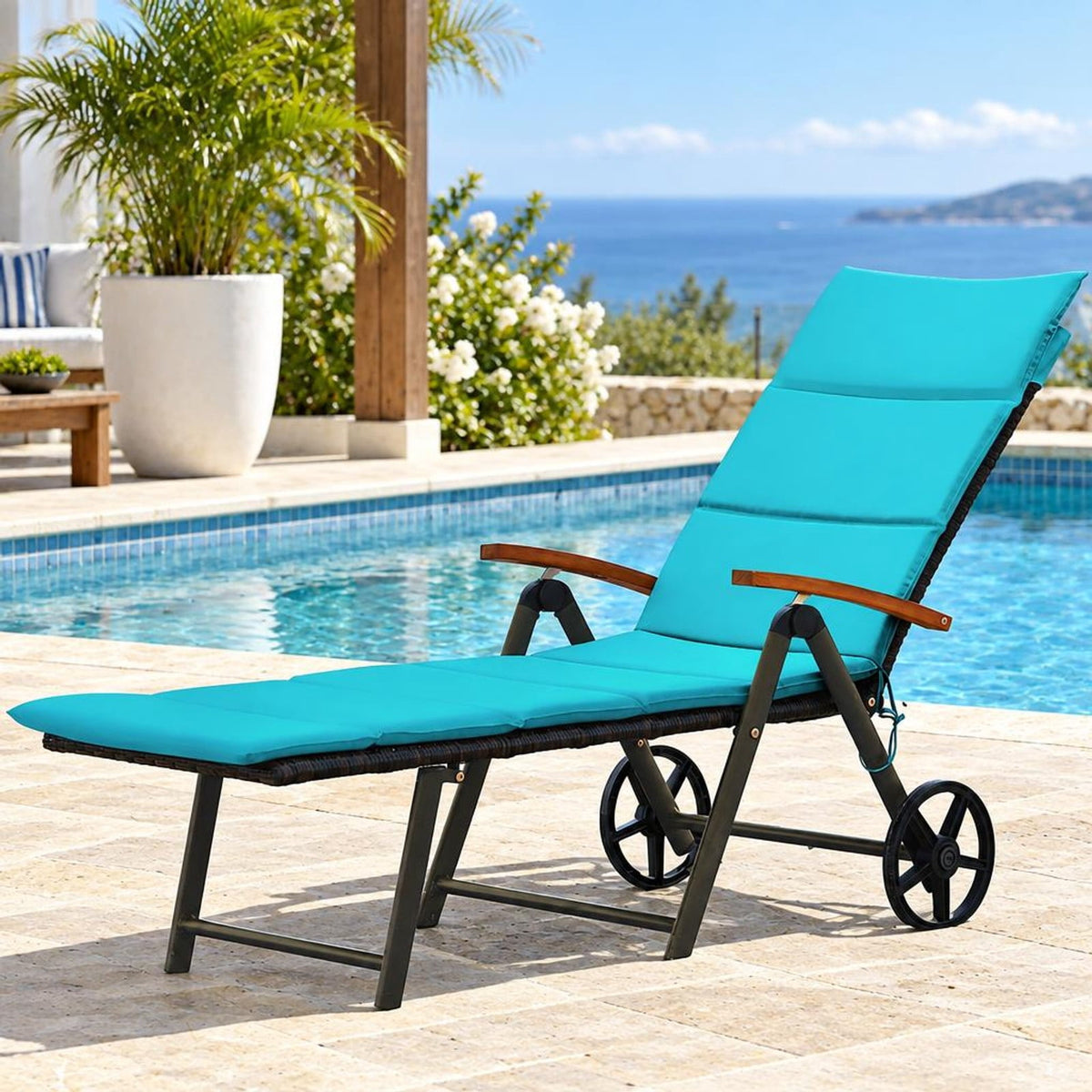 Airfind Outdoor Chaise Lounge Chair Rattan Lounger Recliner Chair, 385 lbs Height from ground to seat: 15.7 Capacity, PE rattan aluminum Frame