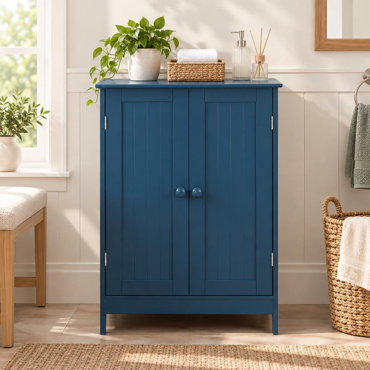 Airfind 2-Door Freestanding Wooden Bathroom Cabinet with Adjustable Shelf, 22 lbs Capacity, MDF Frame, 24in x 14in x 34.5in Footprint, Green
