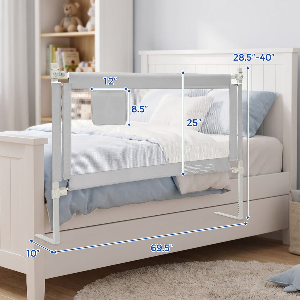 Airfind 57 Inch Toddlers Vertical Lifting Baby Bed Rail Guard with Lock, Steel oxford fabric Frame, 57 x 10 x 40 Footprint, Grey