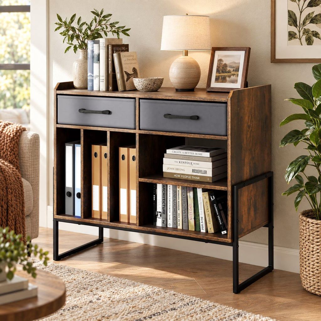 Airfind Large Record Player Stand with Charging Station Mid Century Modern Vinyl Storage Cabinet, 209 lbs Capacity, 30in x 14in x 27in Inside Footprint