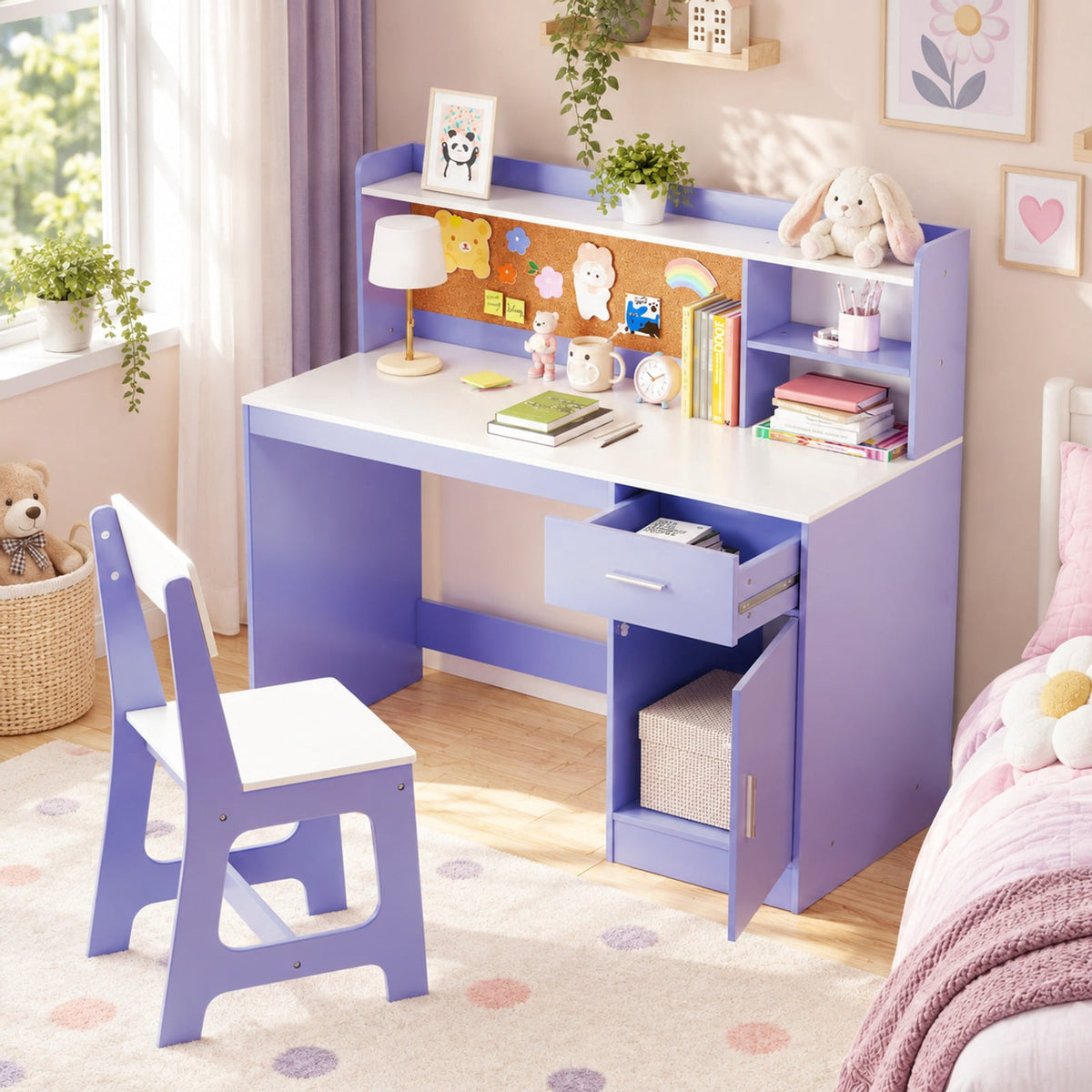 Airfind Youth Study Desk and Chair Set Student Table and Chair, 132 Lbs Capacity, Mdf, for 3 and Years Old, 43 Inch X 19 Inch X 39.5 Inch, Purple