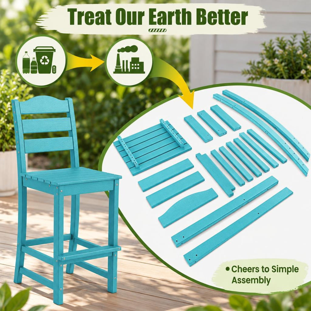Airfind 30 Inches Counter Height HDPE Bar Stool with Backrest and Footrest, 360 lbs Capacity, HDPE Frame, Turquoise