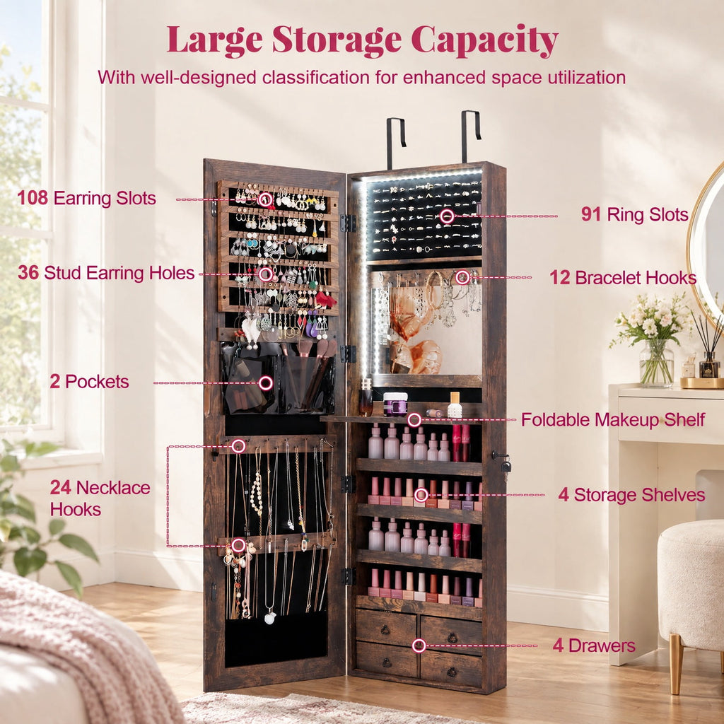 Airfind Multipurpose Storage Cabinet with 4 Drawers, 11 lbs Capacity, MDF Frame, 14.5 Inch x 5 Inch x 47 Inch Footprint, Brown