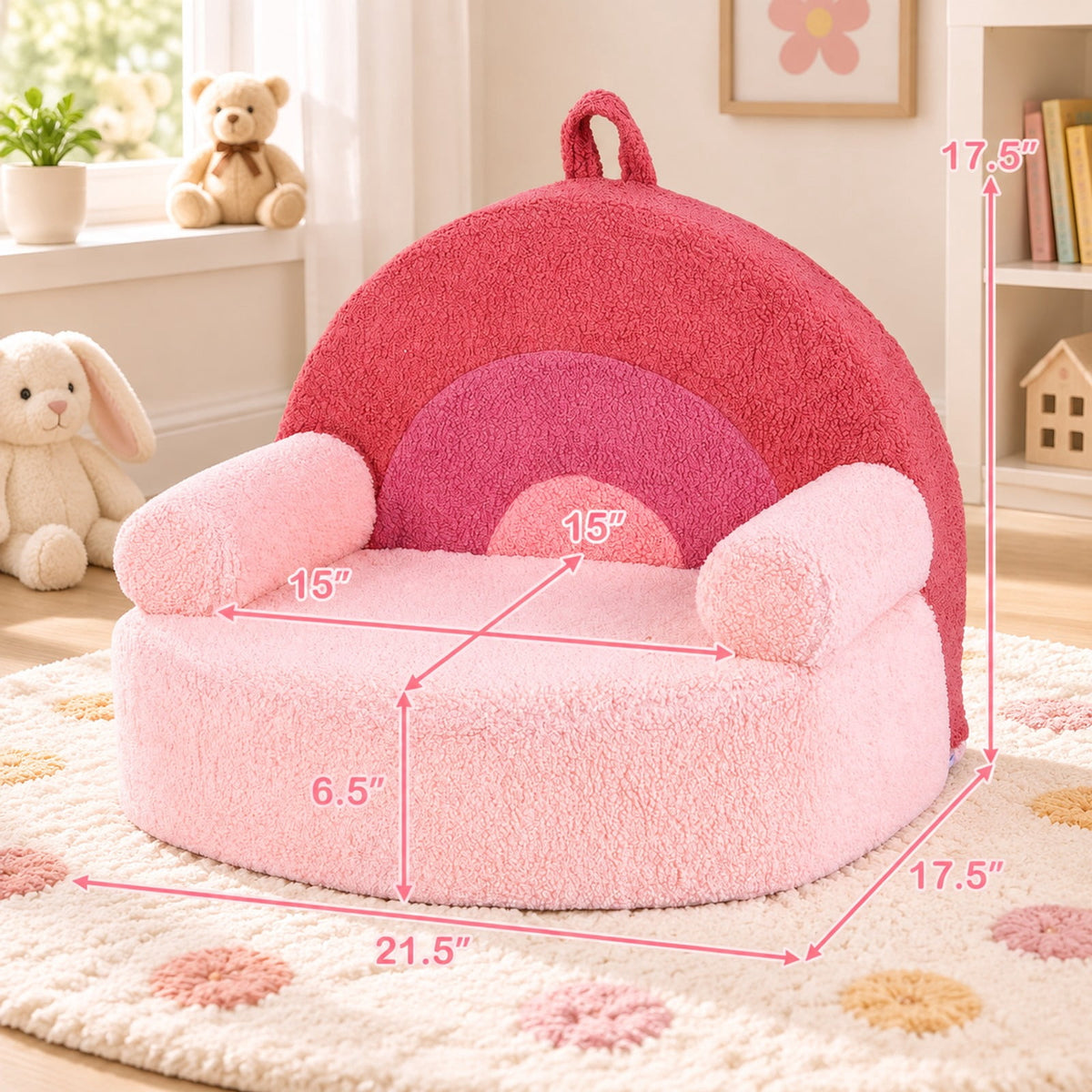 Airfind Kids Sofa Toddler Foam Couch with Soft Fleece Fabric Cover, Teddy Fleece Fabric Frame, for 3+ years old, 21.5in x 17.5in x 17.5in Footprint
