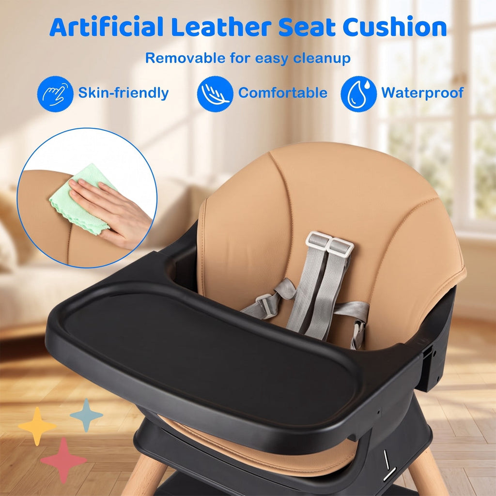 Airfind 9-in-1 Convertible High Chair with Solid Wood Legs for Babies and Toddlers, 33 lbs Capacity, PP Frame, for 6 months to 3 years old, Coffee