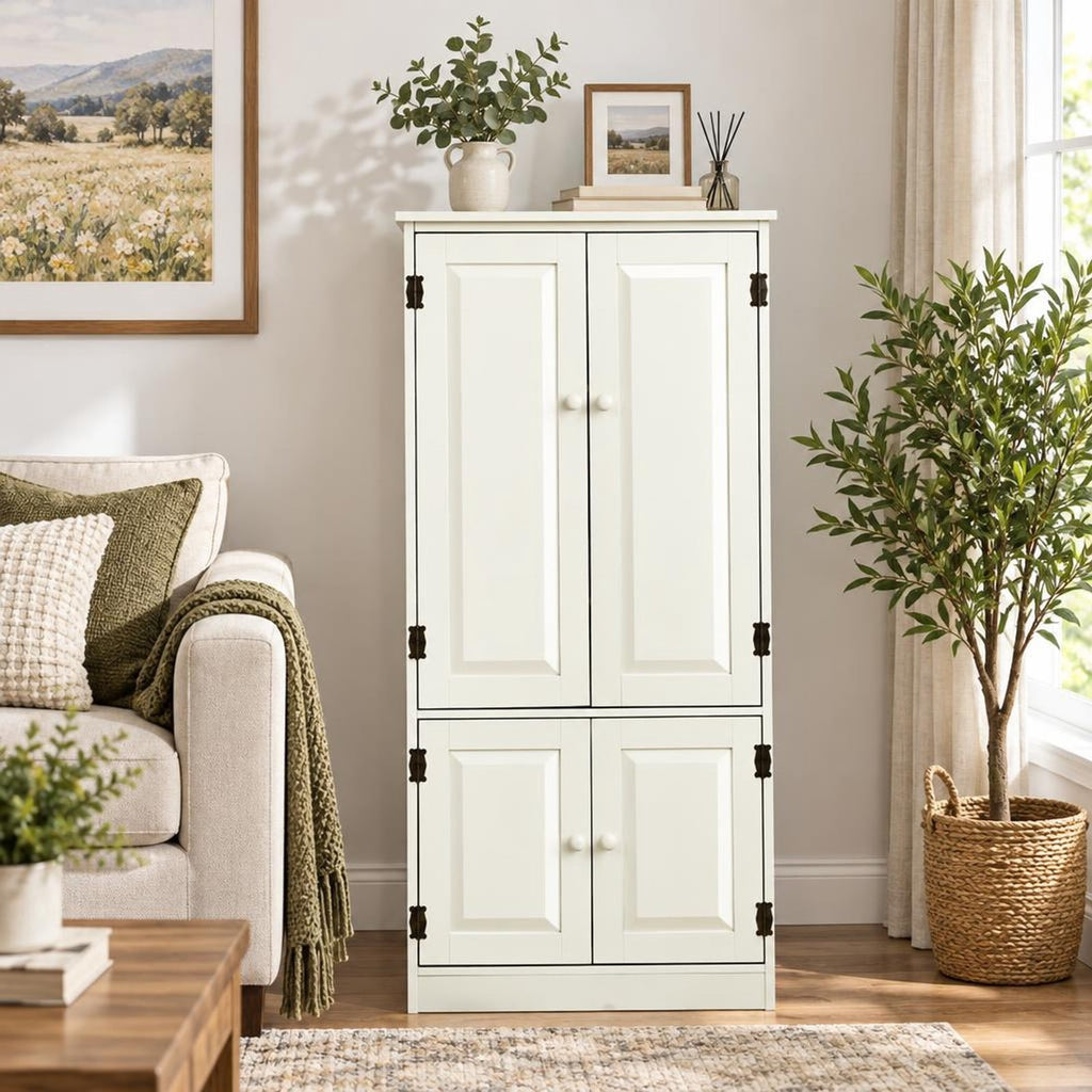 Airfind Accent Storage Cabinet Adjustable Shelves, MDF Frame, 24in x 13in x 49in (L x W x H) Other Footprint, White