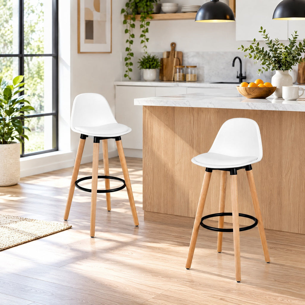 Airfind 2 Pieces Mid Century Barstool 28.5 Inches Dining Pub Chair, 250 lbs Capacity, Metal beech wood PU PP Frame, White