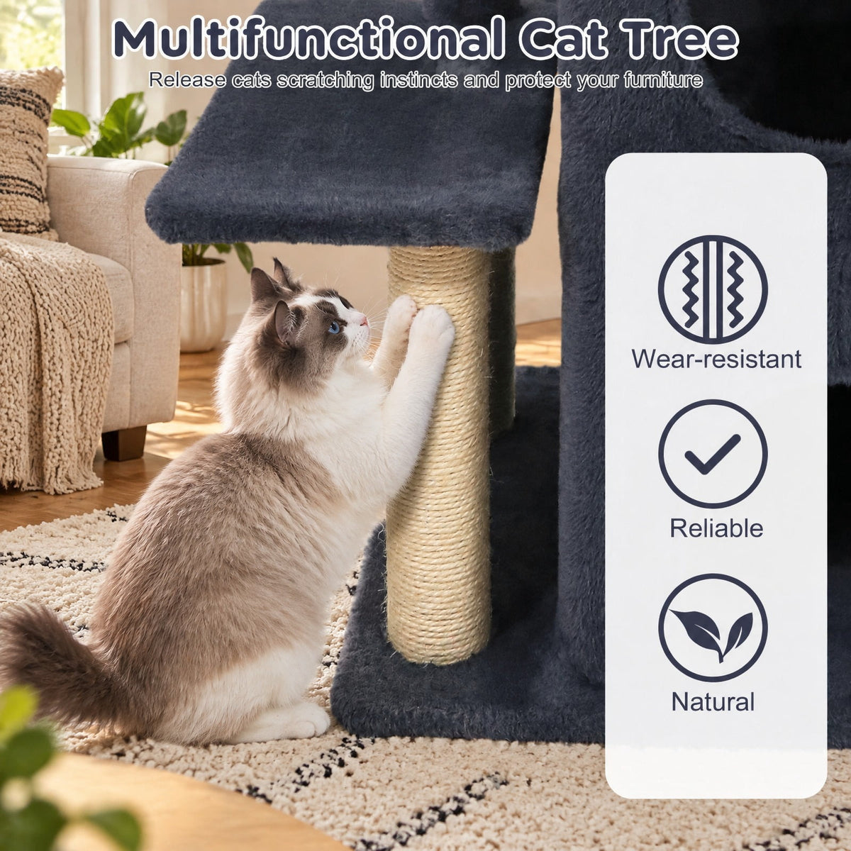 Airfind 33.5 Inch Cute Kitten Tower with 2-Tier Condo and Padded Top Perch, 22 lbs Capacity, Engineered Board Sisal Plush Fabric PP Polyester Frame