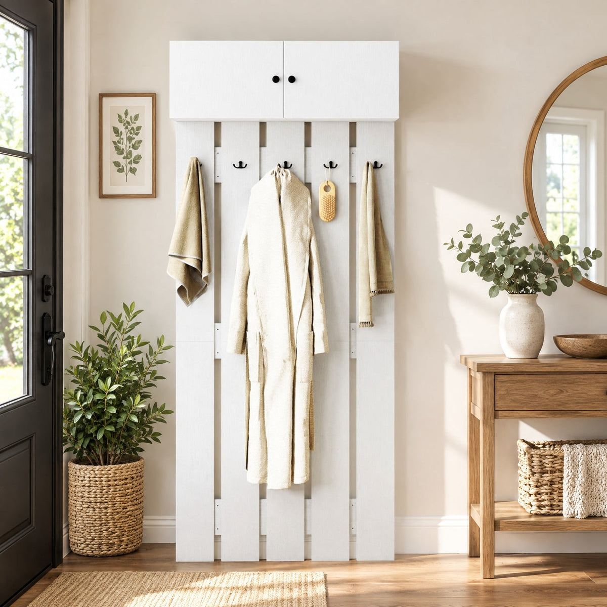 Airfind Entryway Wall Coat Rack Wall Mounted Coat Clothes Rack, 145 lbs Capacity, Engineered Wood Frame, 35.4in x 13in x 82.7in Footprint, White