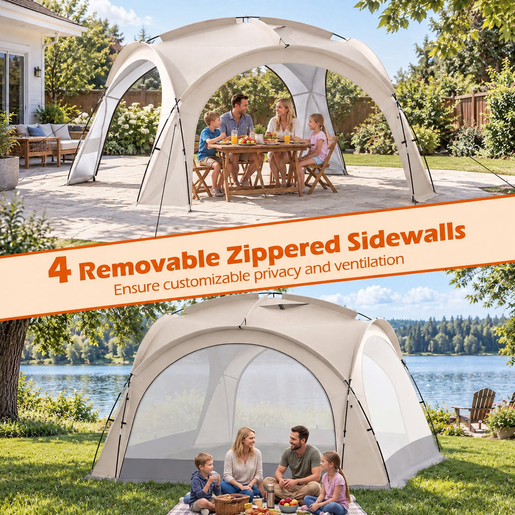 Airfind Beach Tent for 12-15 People Easy Setup Dome Canopy Tent with 4 Removable Zippered Sidewalls, Oxford Cloth Mesh Fiberglass Pole Frame, Brown