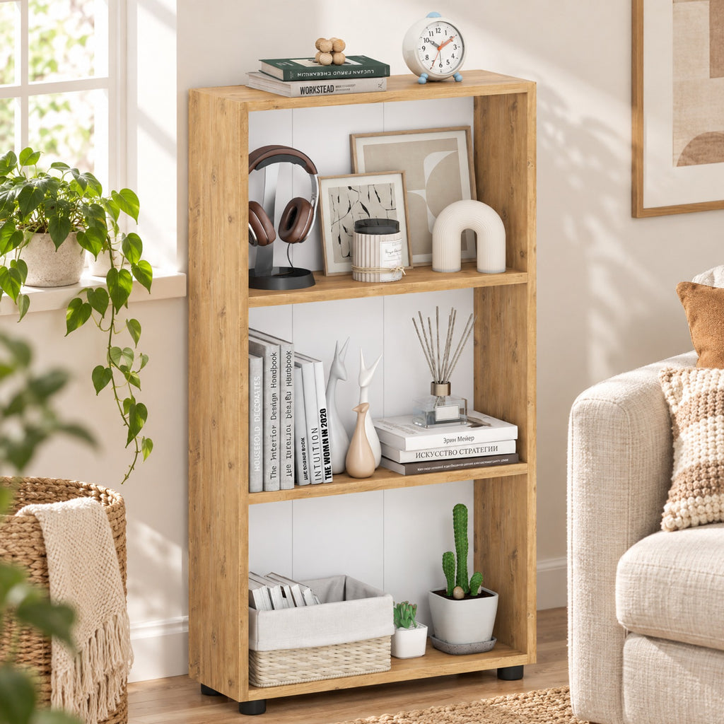 Airfind 3-Tier Bookcase 42 inch Tall Book Shelf with Anti-Tipping Kit, 22 lbs Capacity, Engineered Wood MDF Frame, 22 x 8 x 42 Footprint, Brown